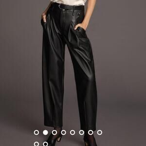 NEW Anthropologie Maeve black vegan leather taper pleated pants